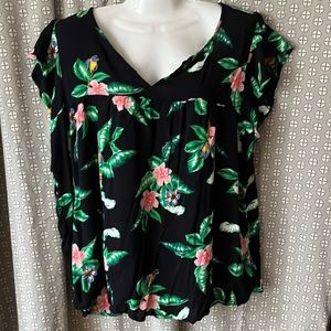 Old Navy tropical print flutter sleeve smocked top XL